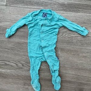 Kickee Pants Baby Pajamas (footies) : aqua blue, soft bamboo fabric